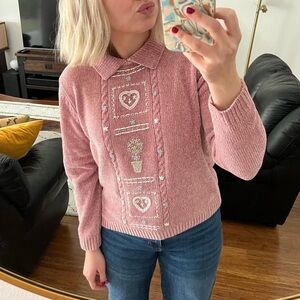 Vintage Alfred Dunner chenille heart embroidered sweater petite medium